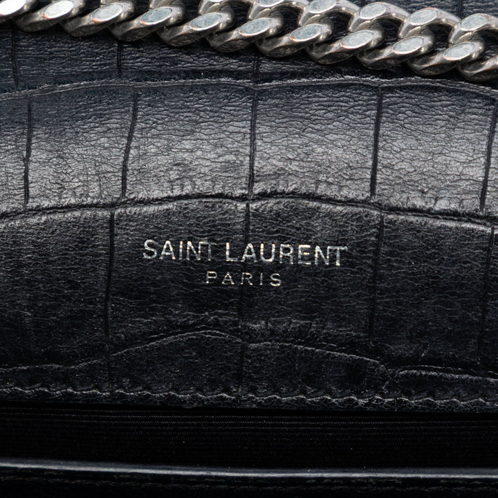 Saint Laurent Croc embossé Cuir Monogram Kate Pompon Wallet on Chain