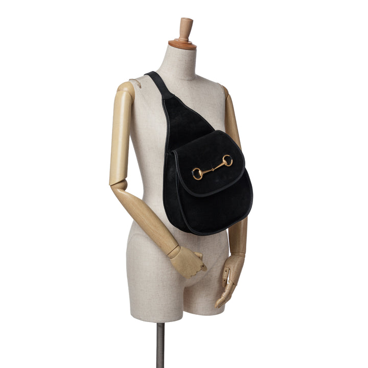 Suede Horsebit Sling Bag Black - Gaby Paris