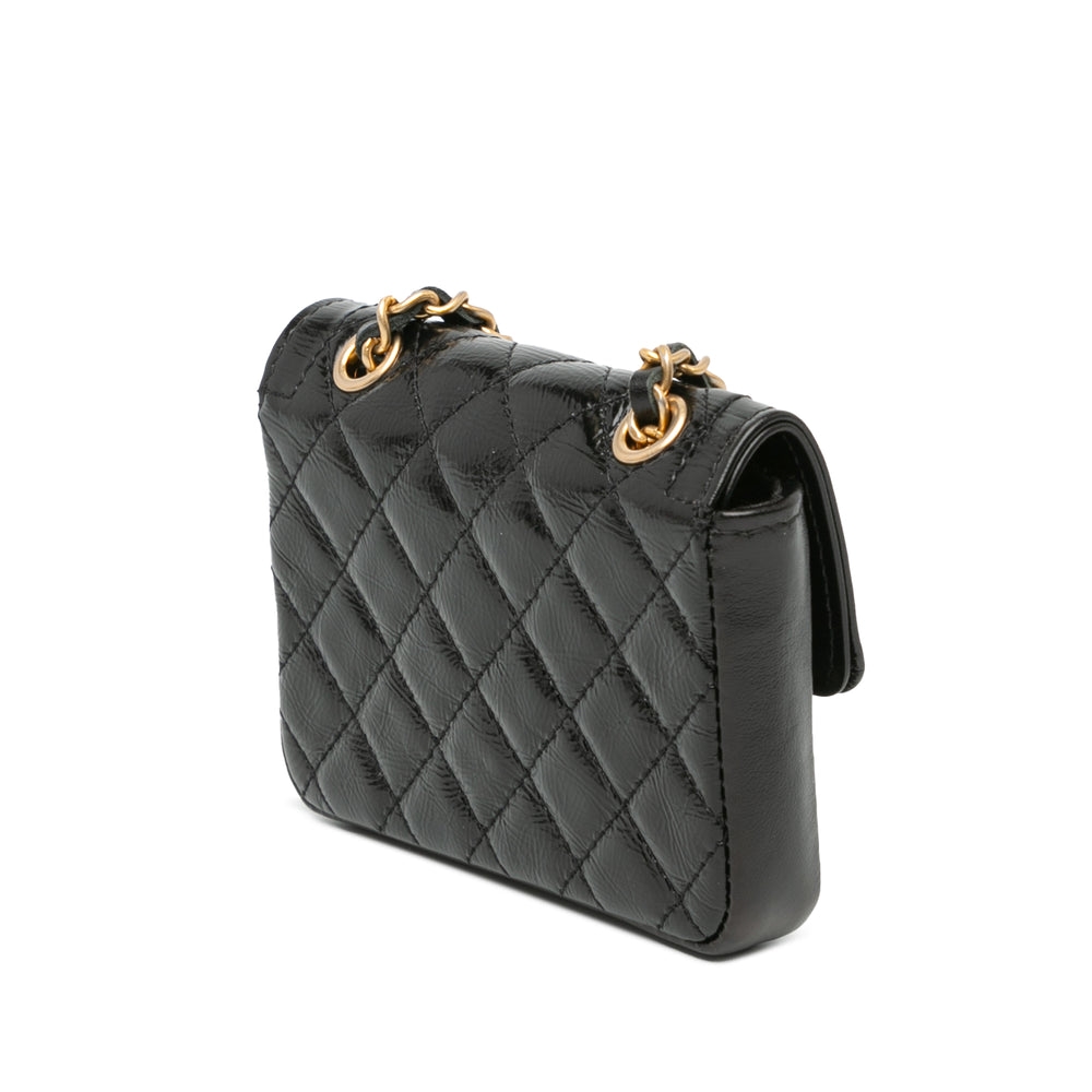 Mini Quilted Aged Calfskin Card Holder On Chain Belt Bag Black - Gaby Paris