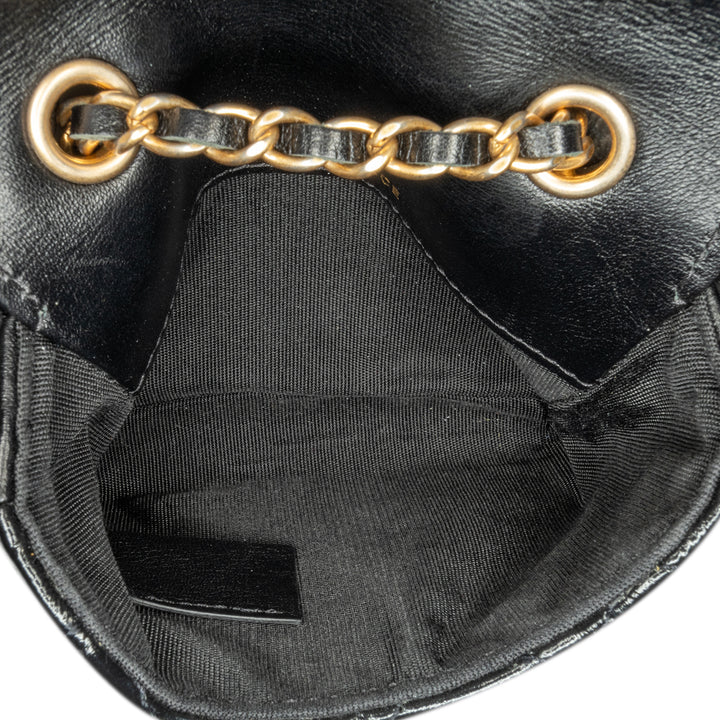 Mini Quilted Aged Calfskin Card Holder On Chain Belt Bag Black - Gaby Paris