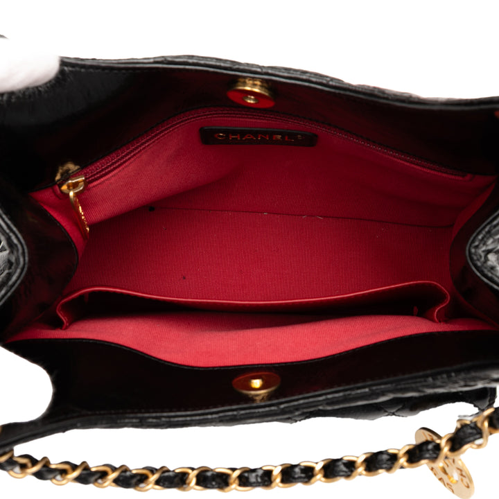 Chanel Medium Shiny Crumpled Cuir de veau Wavy CC Hobo Noir