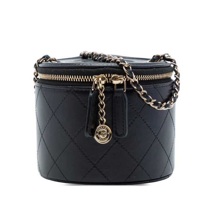 Chanel CC Matelassé Rond Chaîne Vanity Mini Cuir d'agneau Noir
