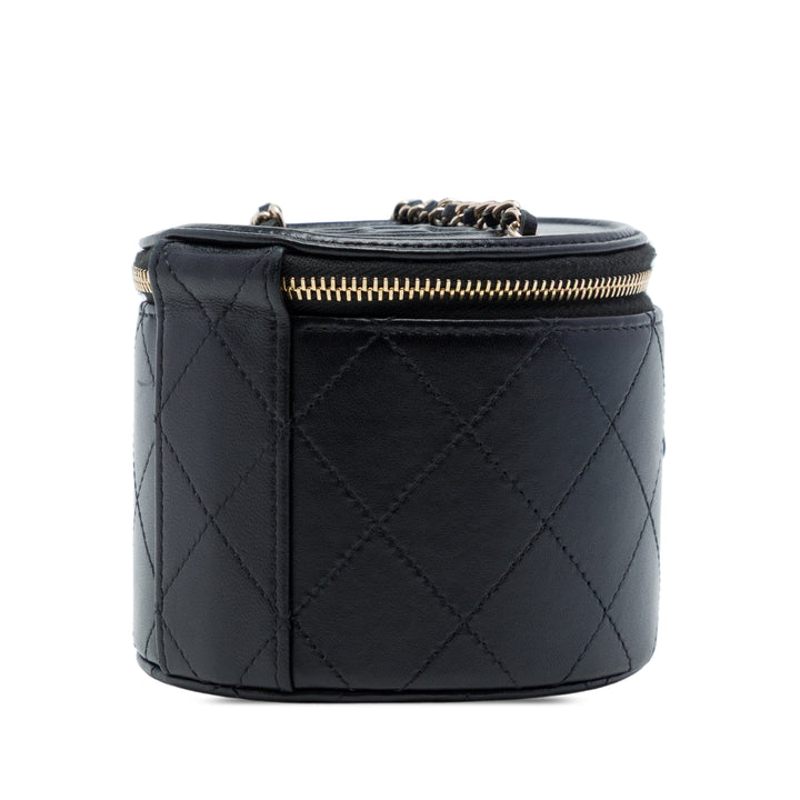 Chanel CC Matelassé Rond Chaîne Vanity Mini Cuir d'agneau Noir