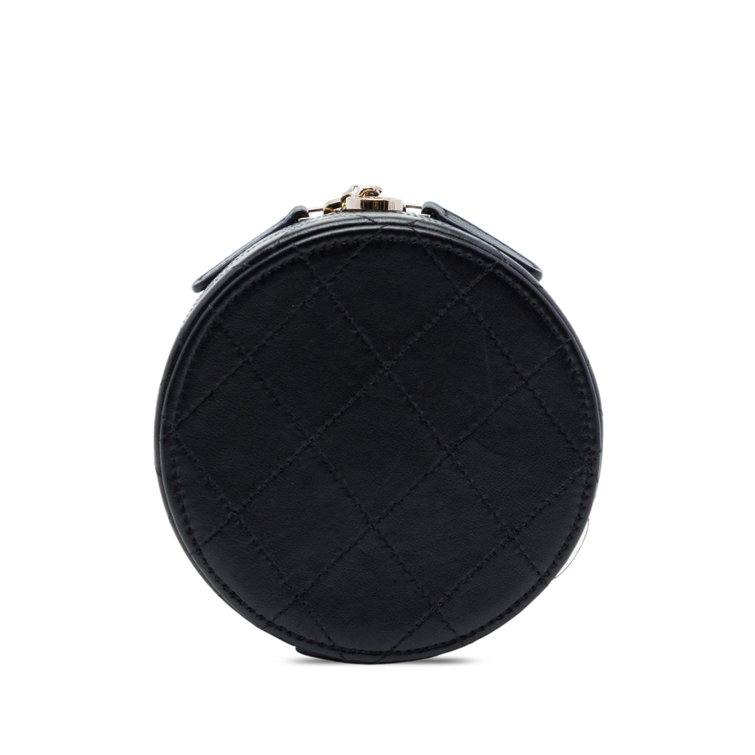 Chanel CC Matelassé Rond Chaîne Vanity Mini Cuir d'agneau Noir