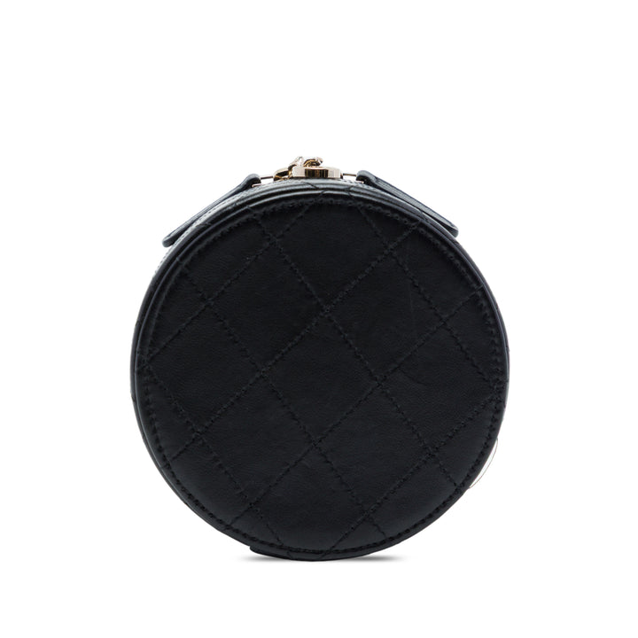 Chanel CC Matelassé Rond Chaîne Vanity Mini Cuir d'agneau Noir
