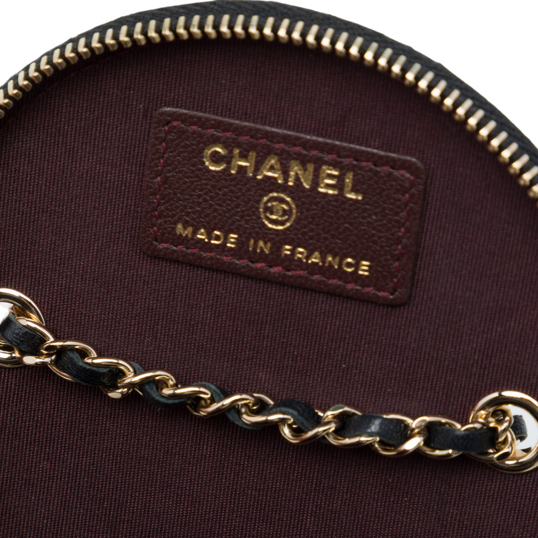 Chanel CC Matelassé Rond Chaîne Vanity Mini Cuir d'agneau Noir