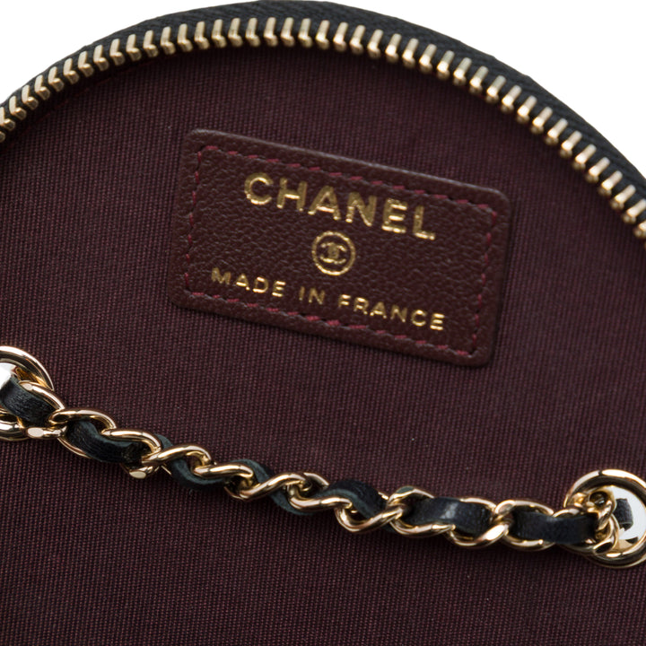 Chanel CC Matelassé Rond Chaîne Vanity Mini Cuir d'agneau Noir