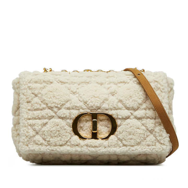 Medium Shearling Cannage Caro Bag White - Gaby Paris