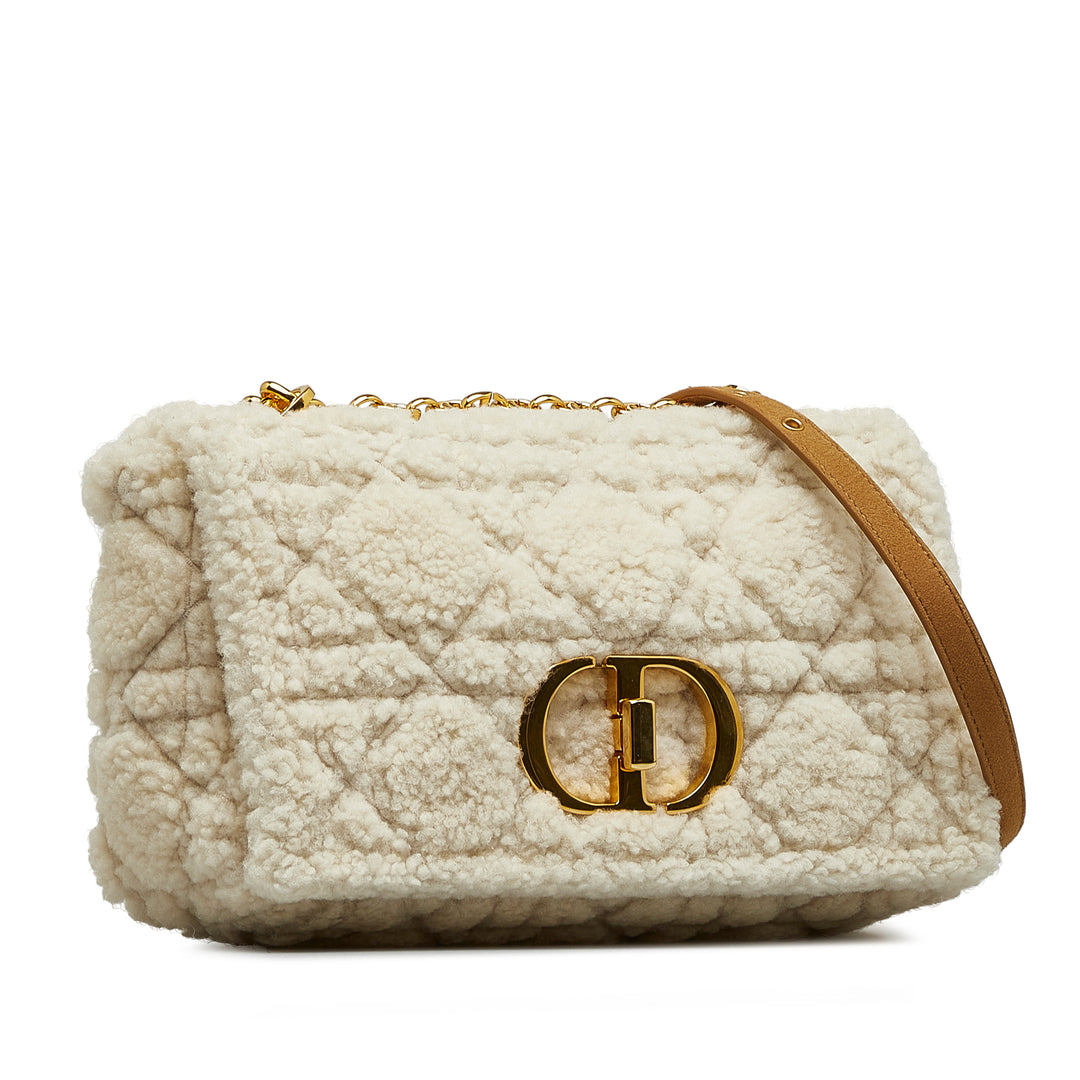 Medium Shearling Cannage Caro Bag White - Gaby Paris