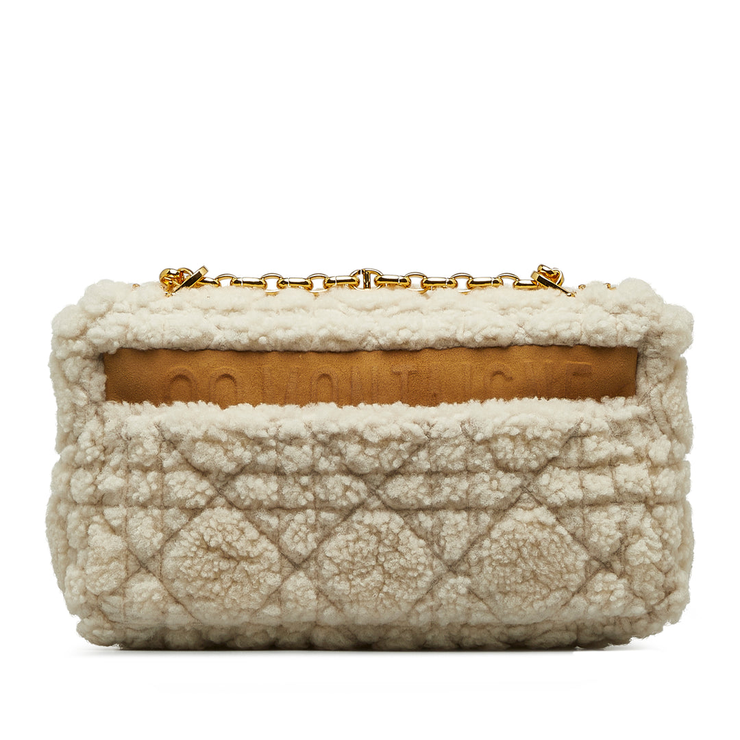 Medium Shearling Cannage Caro Bag White - Gaby Paris