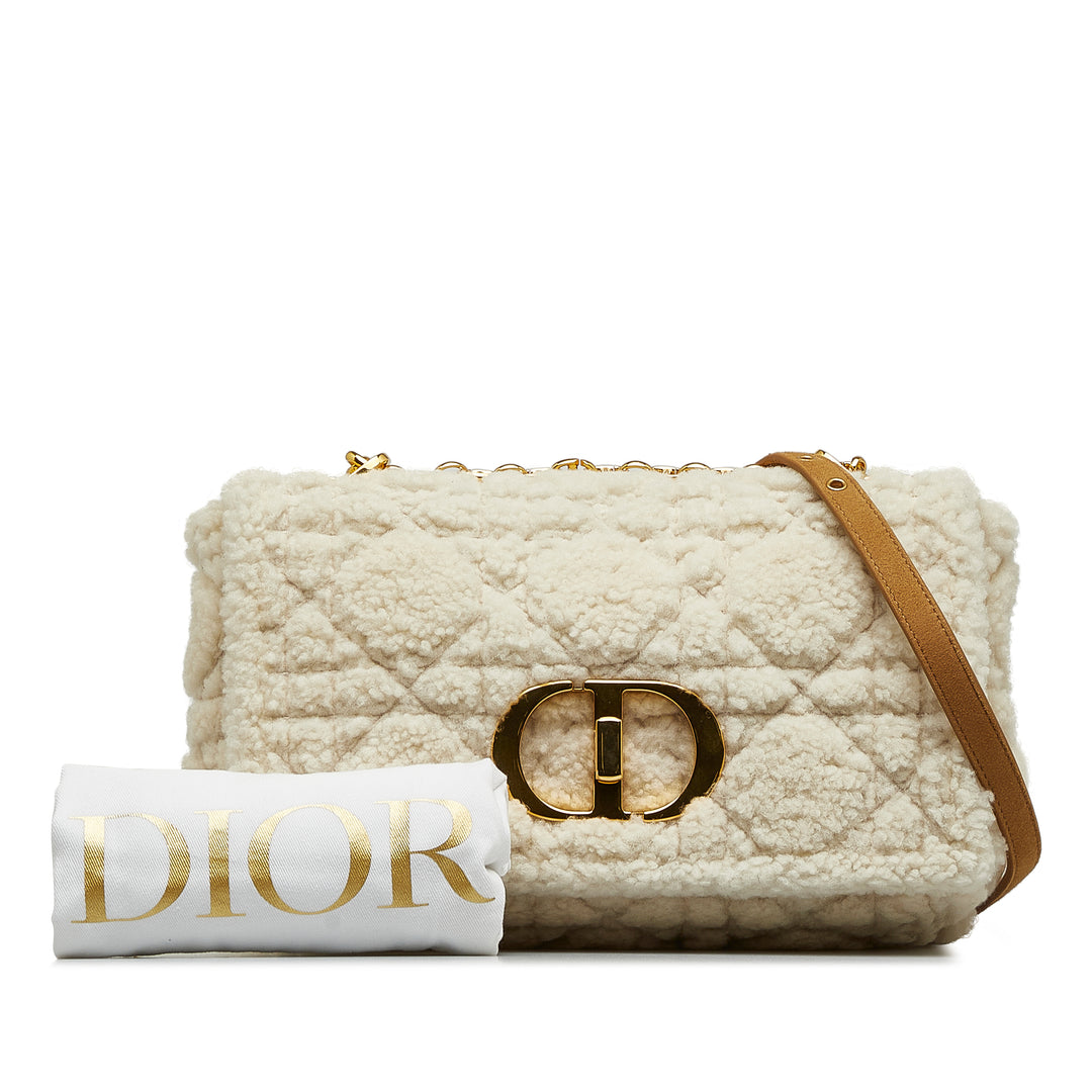 Medium Shearling Cannage Caro Bag White - Gaby Paris