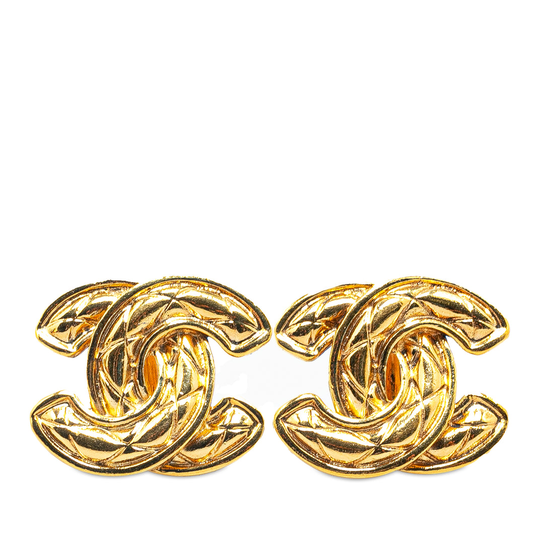 Gold Plated CC Quilted Clip On Earrings Gold - Gaby Paris