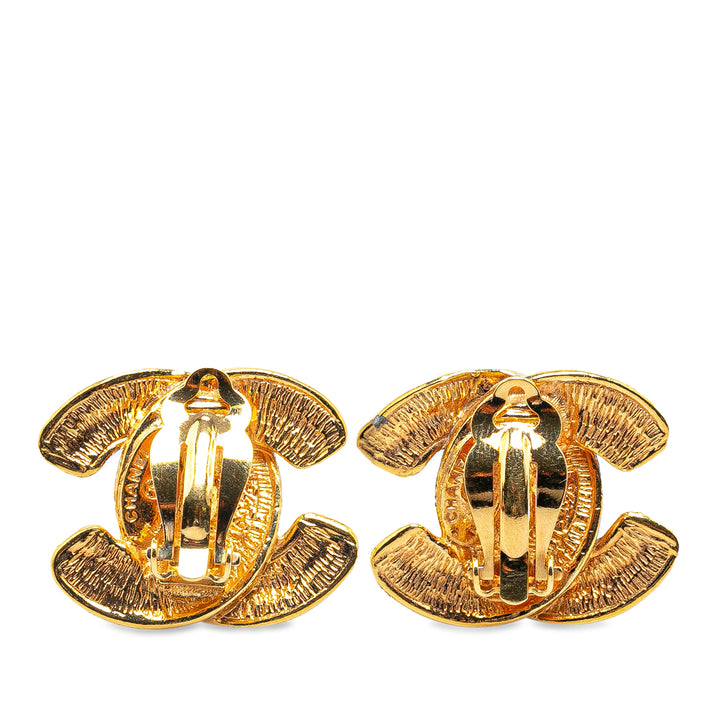 Gold Plated CC Quilted Clip On Earrings Gold - Gaby Paris