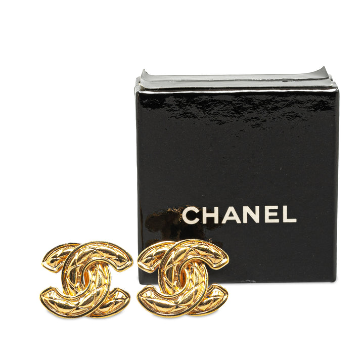 Gold Plated CC Quilted Clip On Earrings Gold - Gaby Paris