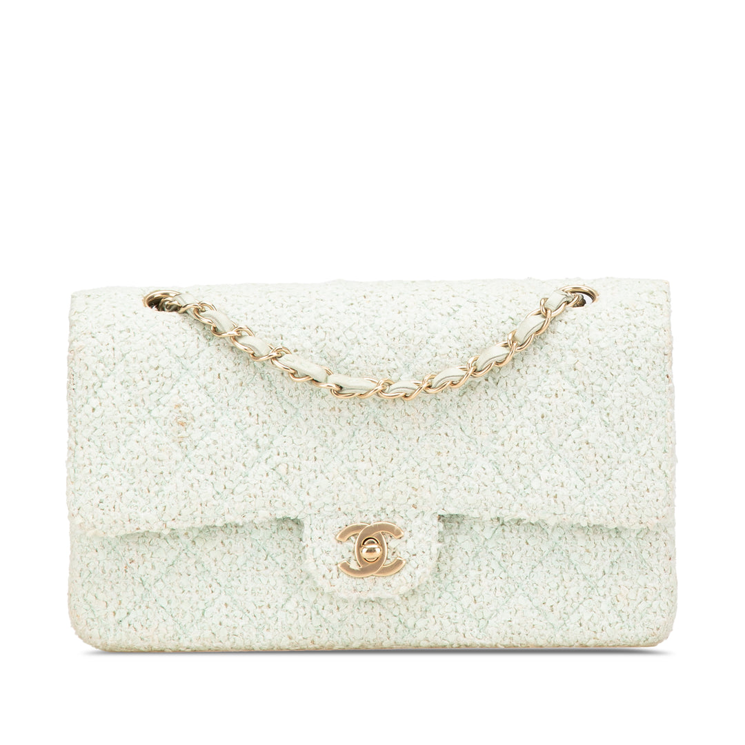 Medium Classic Tweed Double Flap Green - Gaby Paris