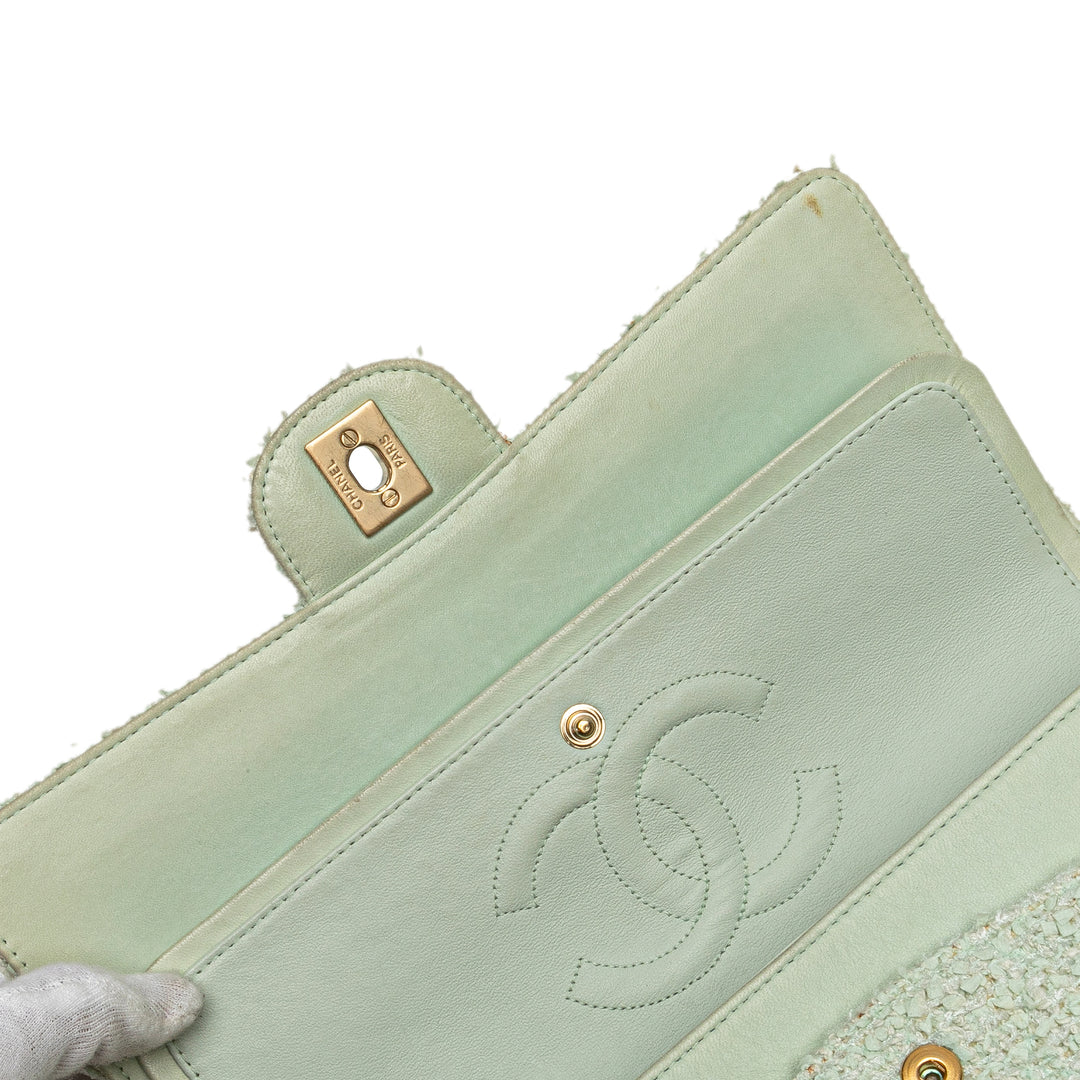 Medium Classic Tweed Double Flap Green - Gaby Paris