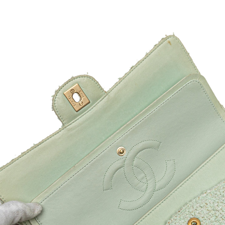 Medium Classic Tweed Double Flap Green - Gaby Paris