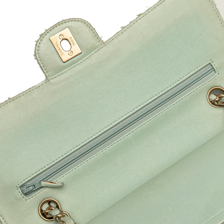 Medium Classic Tweed Double Flap Green - Gaby Paris
