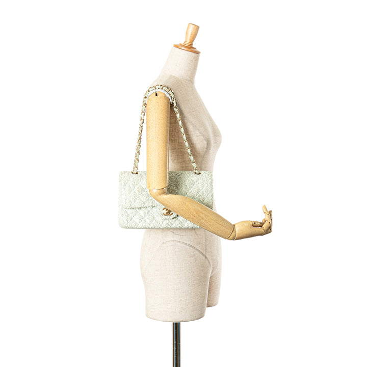 Medium Classic Tweed Double Flap Green - Gaby Paris