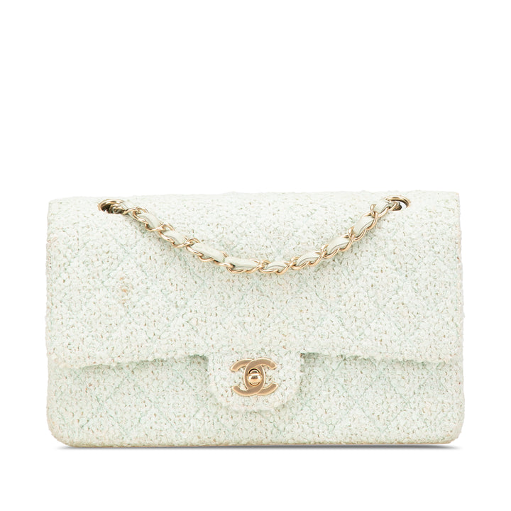 Medium Classic Tweed Double Flap Green - Gaby Paris