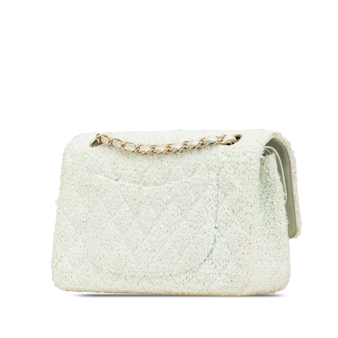 Medium Classic Tweed Double Flap Green - Gaby Paris