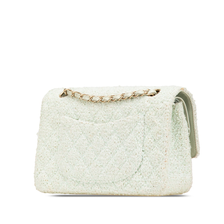 Medium Classic Tweed Double Flap Green - Gaby Paris