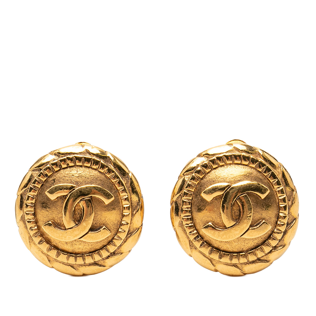 Chanel CC plaqué Bouton À clip Boucles d'oreilles Doré