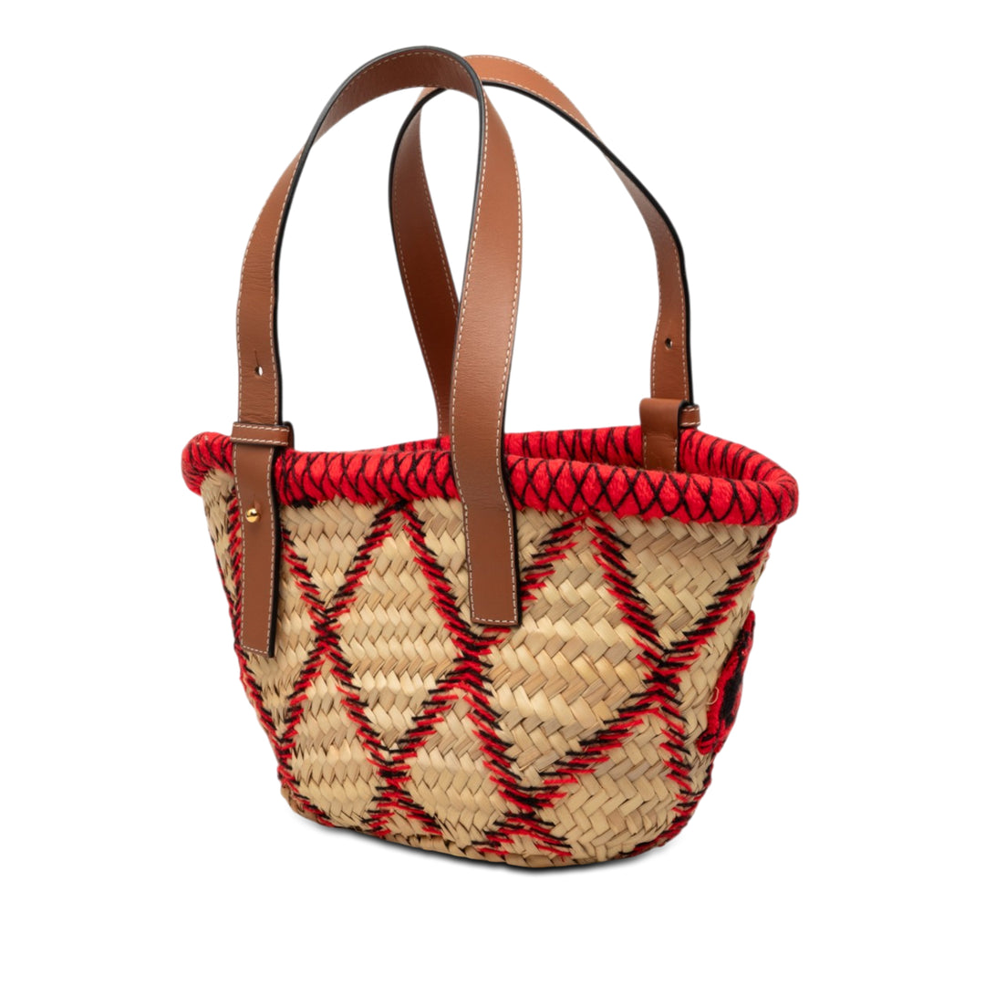 LOEWE Small Raffia Animal brodé Basket Cabas