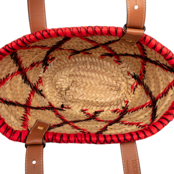 LOEWE Small Raffia Animal brodé Basket Cabas