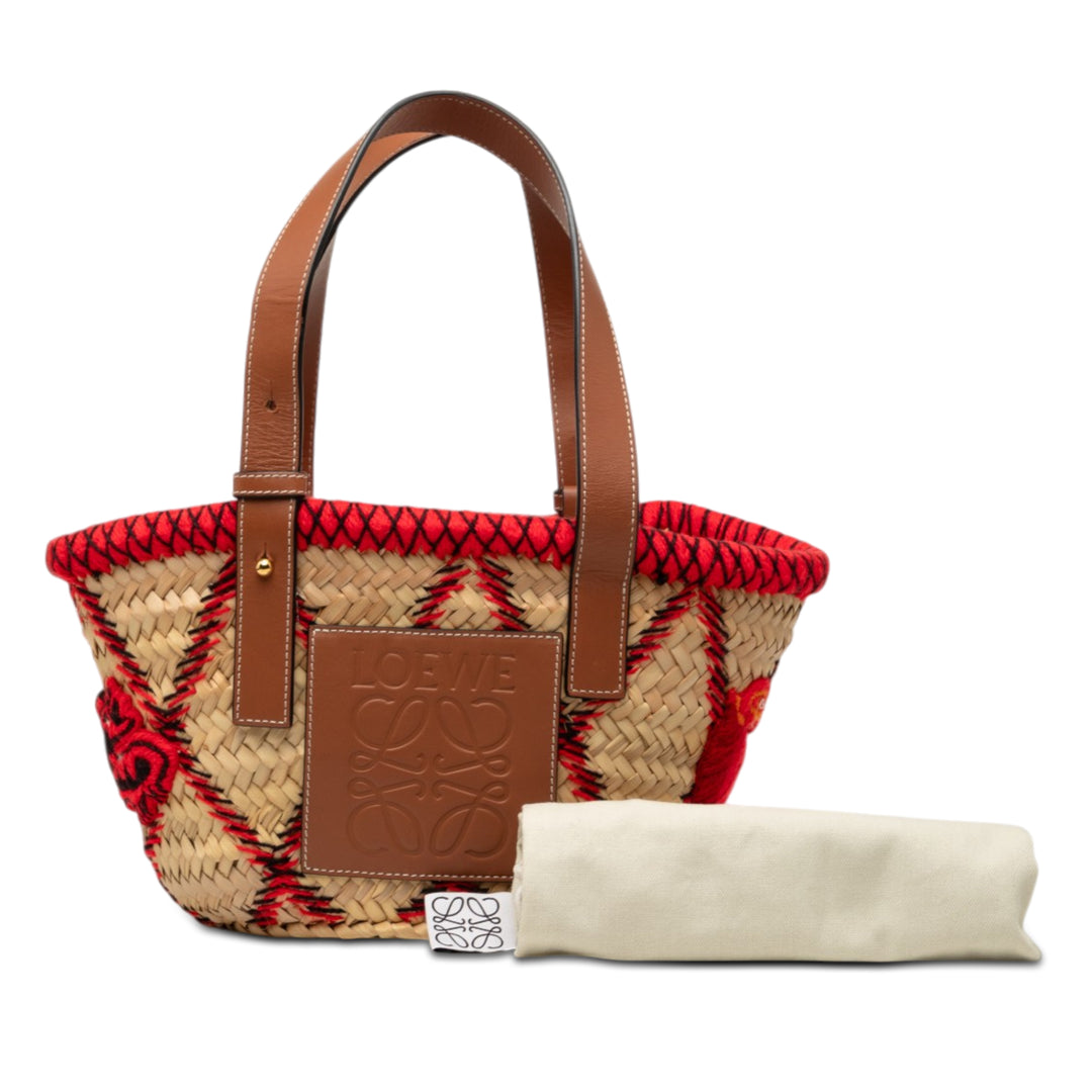 LOEWE Small Raffia Animal brodé Basket Cabas