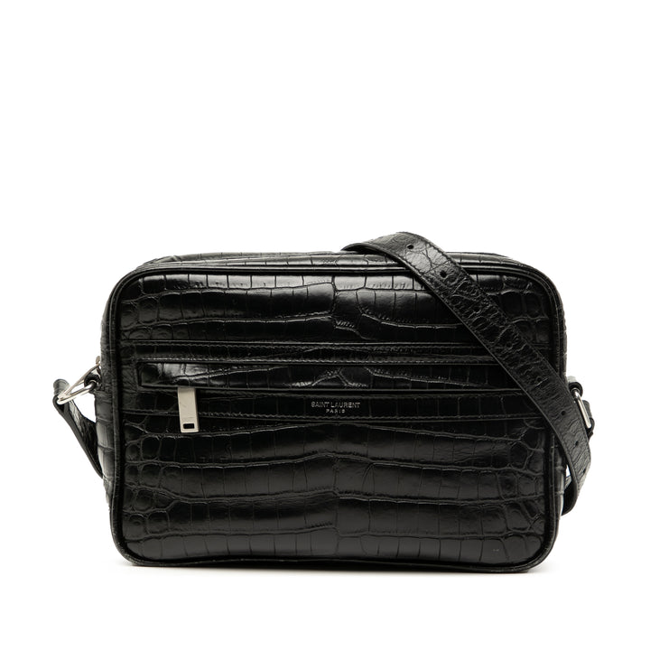 Saint Laurent Crocodile Embossed Cuir Camp Sac caméra Noir – GABY PARIS Authentique