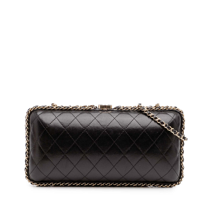 Quilted Lambskin Chain Around Clutch Black - Gaby Paris