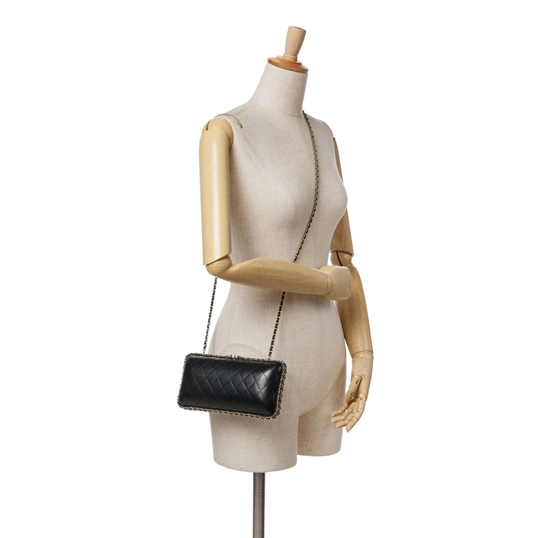 Quilted Lambskin Chain Around Clutch Black - Gaby Paris