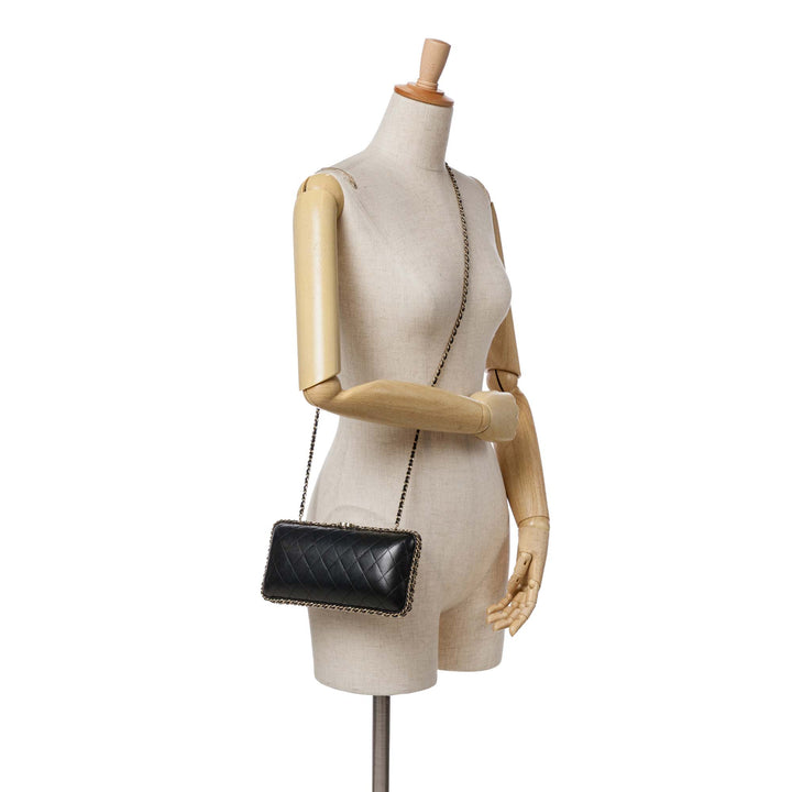 Quilted Lambskin Chain Around Clutch Black - Gaby Paris
