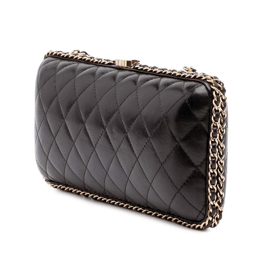 Quilted Lambskin Chain Around Clutch Black - Gaby Paris
