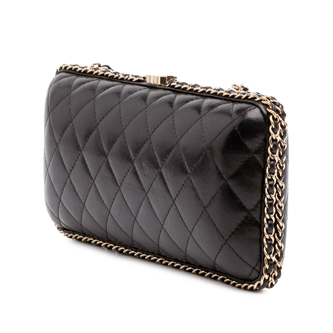 Quilted Lambskin Chain Around Clutch Black - Gaby Paris