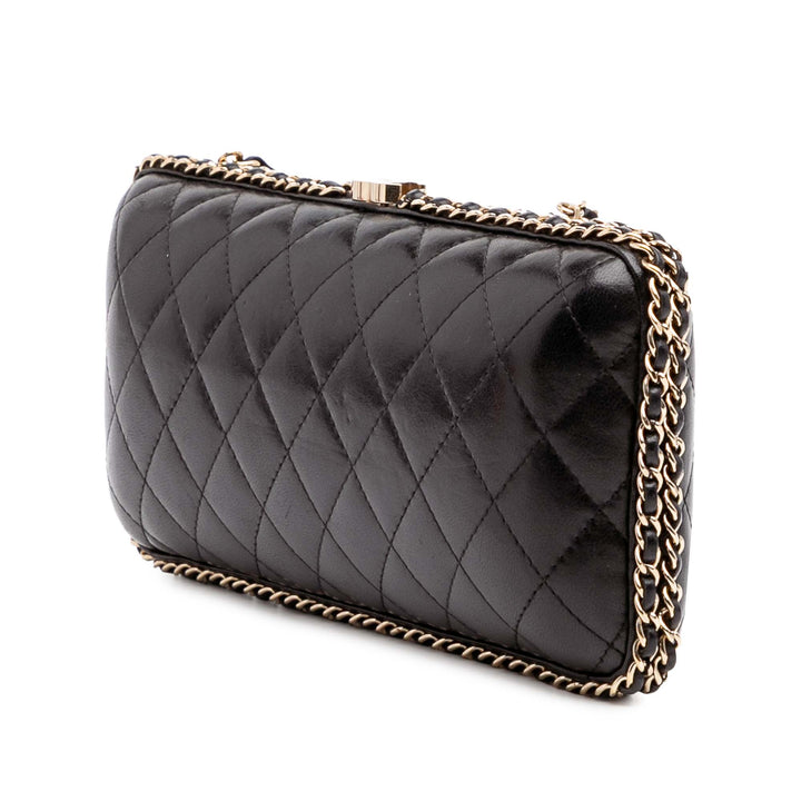 Quilted Lambskin Chain Around Clutch Black - Gaby Paris