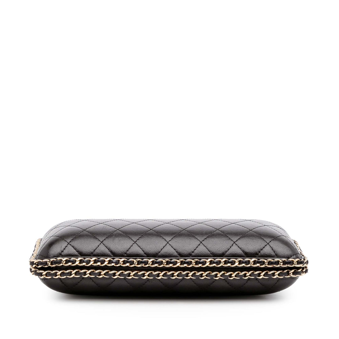 Quilted Lambskin Chain Around Clutch Black - Gaby Paris