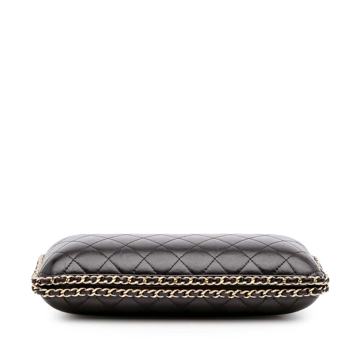 Quilted Lambskin Chain Around Clutch Black - Gaby Paris