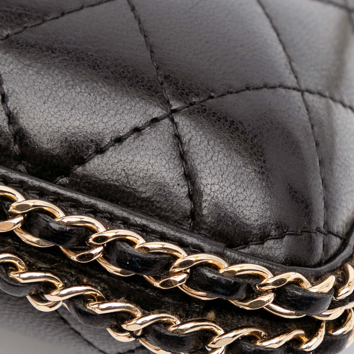 Quilted Lambskin Chain Around Clutch Black - Gaby Paris