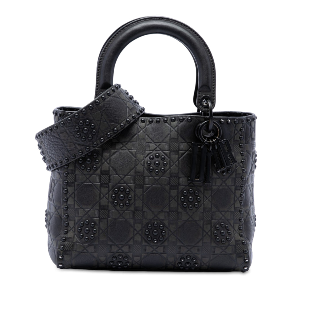 Dior Lady Dior Ultra Matte Cannage clouté Souple Moyen Cuir de veau Noir