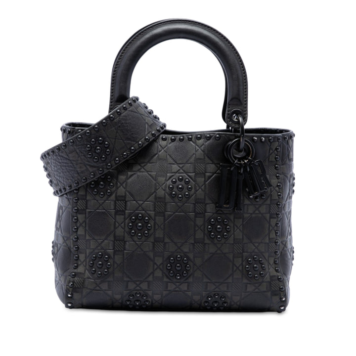 Dior Lady Dior Ultra Matte Cannage clouté Souple Moyen Cuir de veau Noir