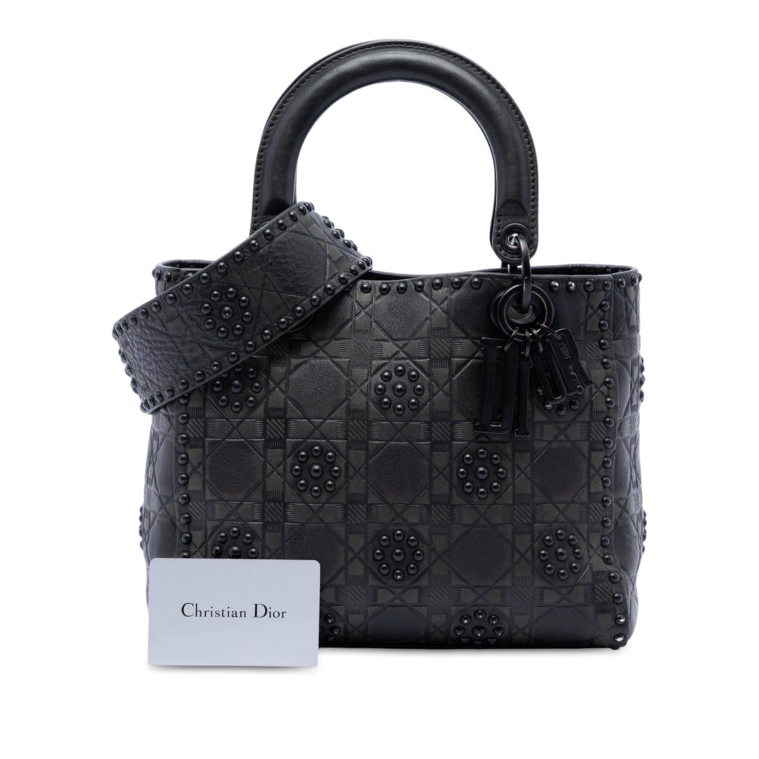Dior Lady Dior Ultra Matte Cannage clouté Souple Moyen Cuir de veau Noir