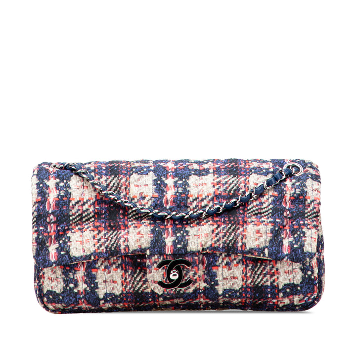 Chanel CC Nylon Tweed Print Simple rabat Bleu