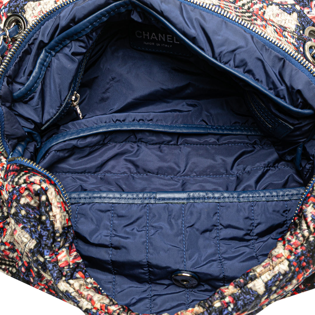 Chanel CC Nylon Tweed Print Simple rabat Bleu