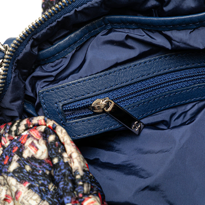 Chanel CC Nylon Tweed Print Simple rabat Bleu