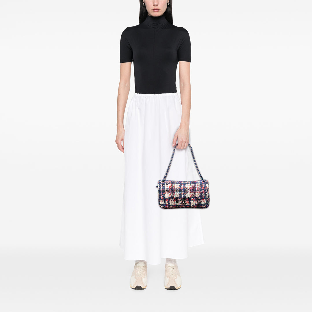 Chanel CC Nylon Tweed Print Simple rabat Bleu