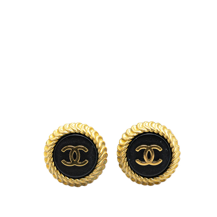 Gold Plated Acrylic CC Round Clip on Earrings Gold - Gaby Paris