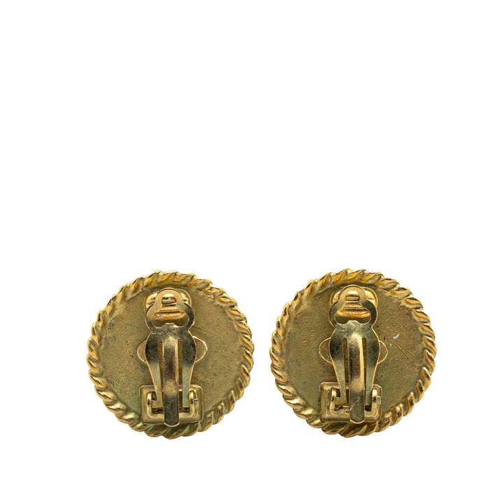 Gold Plated Acrylic CC Round Clip on Earrings Gold - Gaby Paris