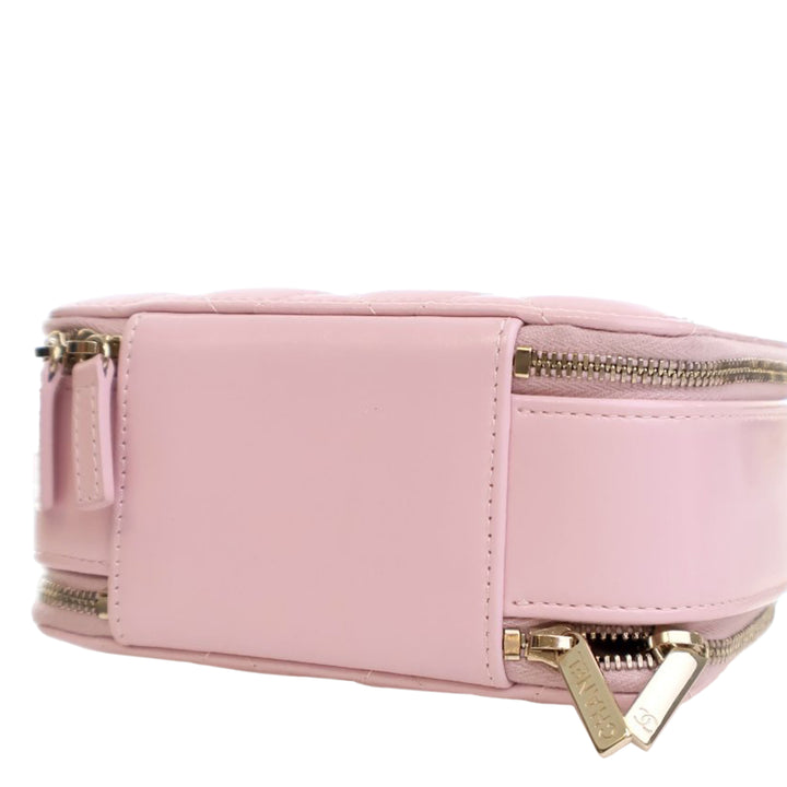 Chanel Mini CC Glazed Cuir de veau Double Zip Top Handle Vanity Étui Rose